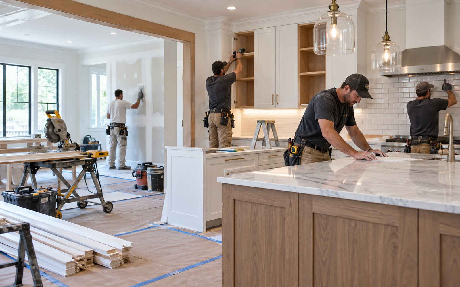 Cabinet maker working in a kitchen