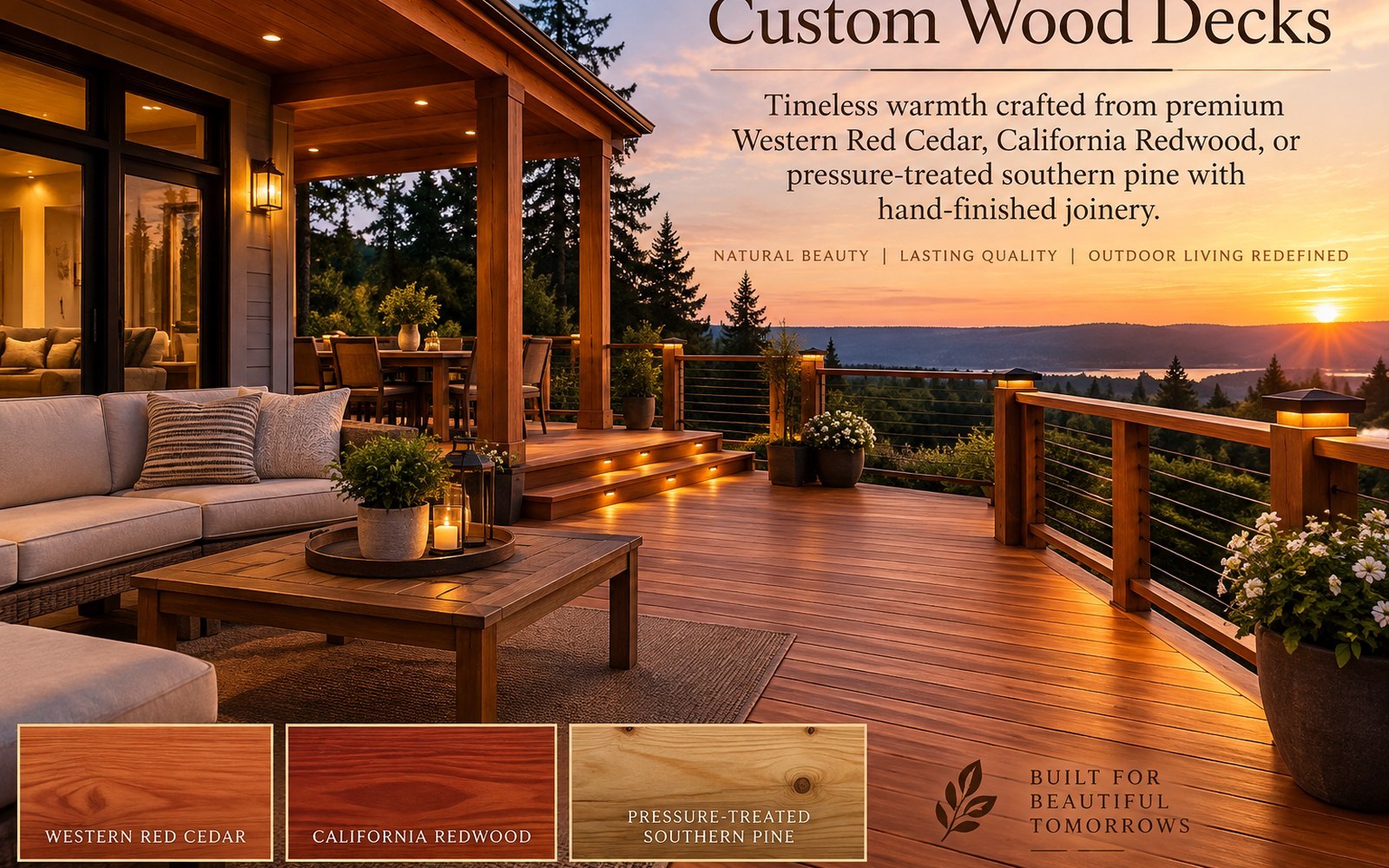 Finished wood deck beside a home