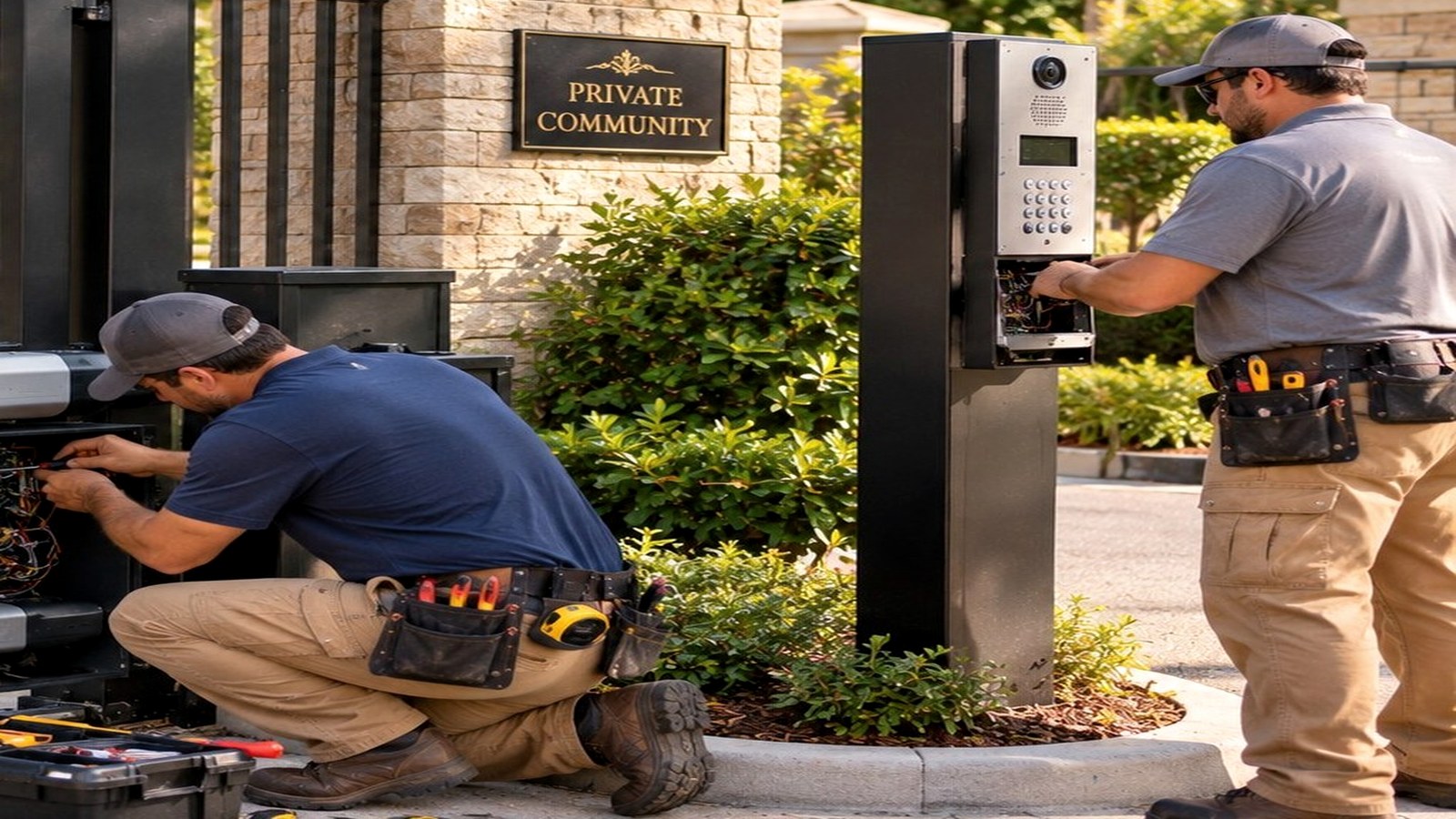 Locksmith working at a residential doorway