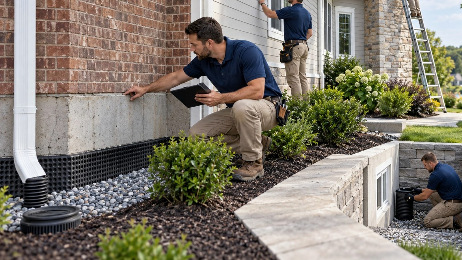 Masonry worker repairing a brick wall