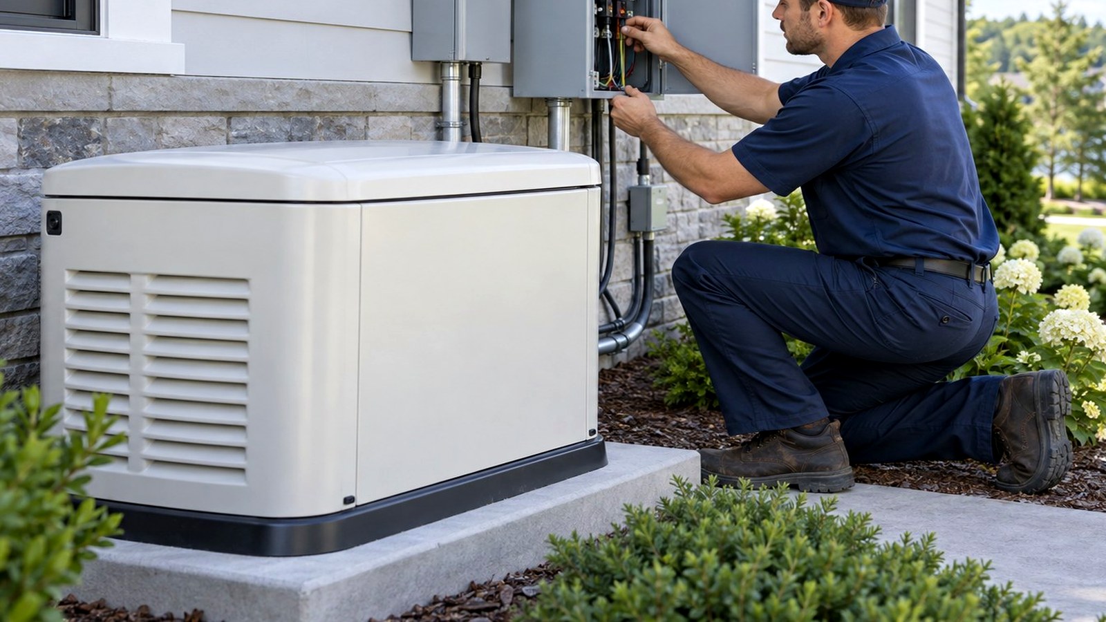 Portable generator equipment beside a home