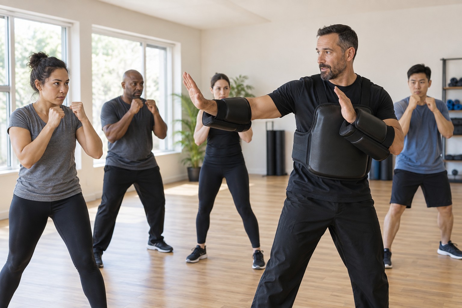 Adult self-defense classes: a supervised session with learners and an instructor