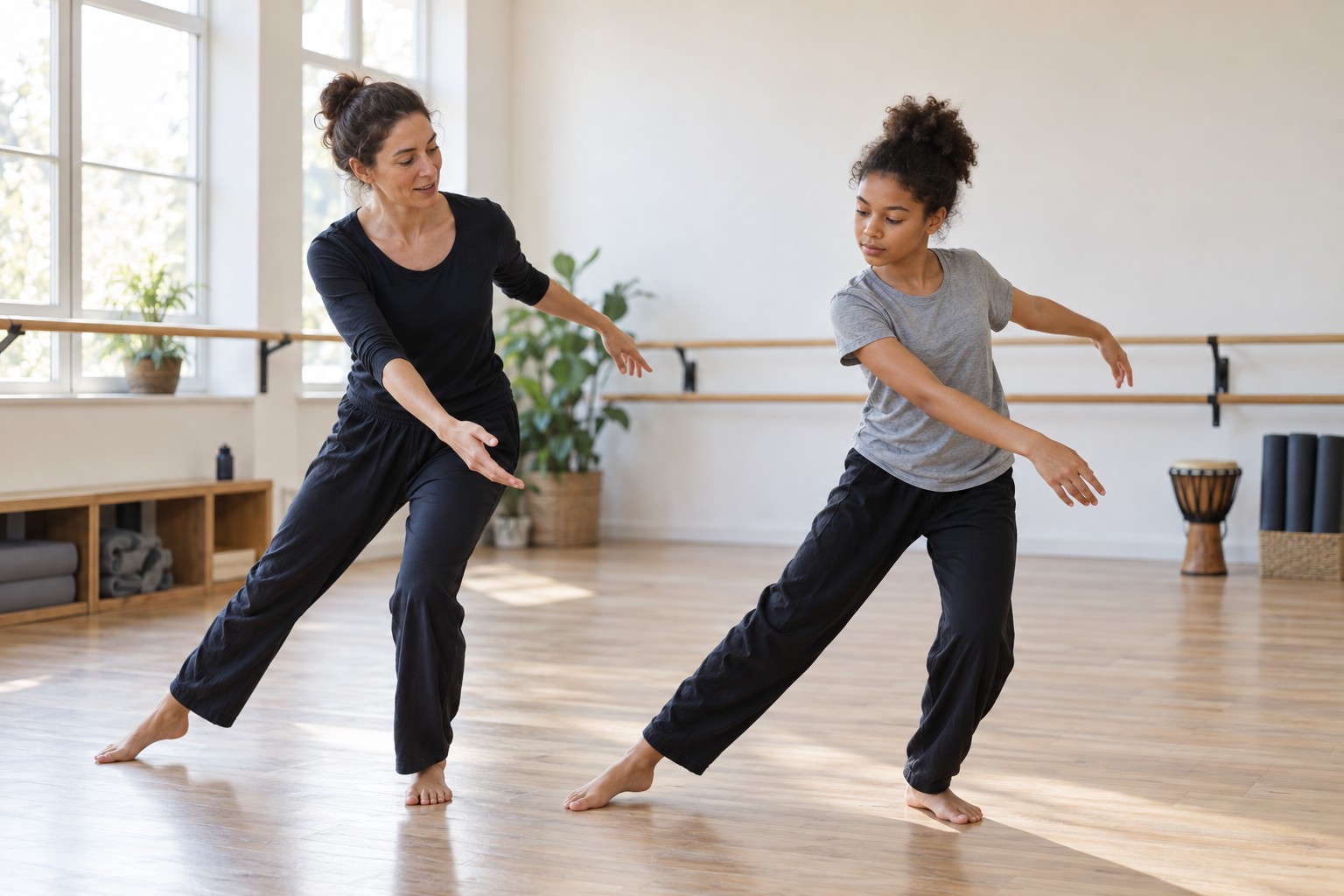 Dance school: a teacher guiding learners during a lesson