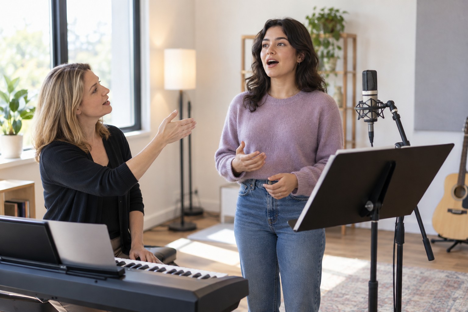 Singing / vocal coaching: a teacher guiding learners during a lesson