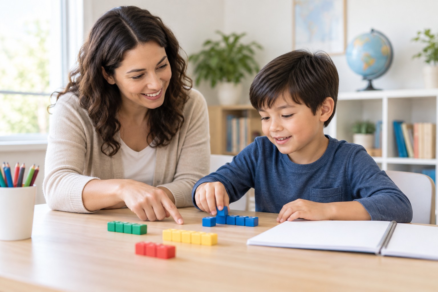 Tutoría para primaria: tutoría individual con un estudiante en una mesa de estudio