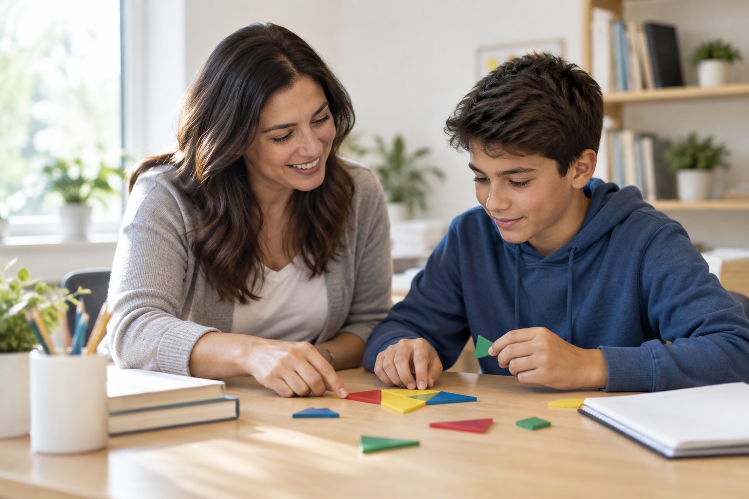 Middle-school tutoring: a tutor working one-on-one with a learner at a study table