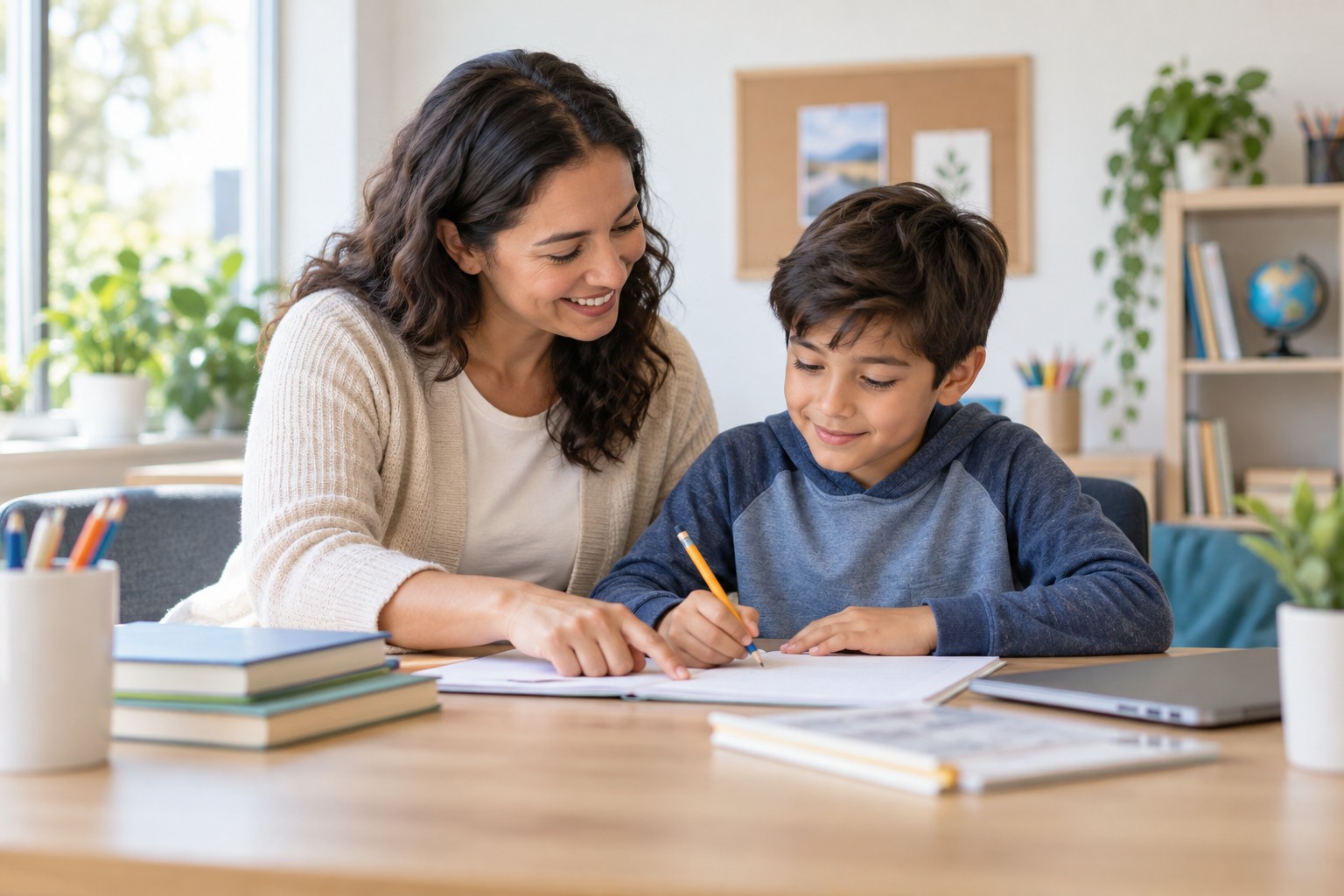 Homework-help center: a tutor working one-on-one with a learner at a study table