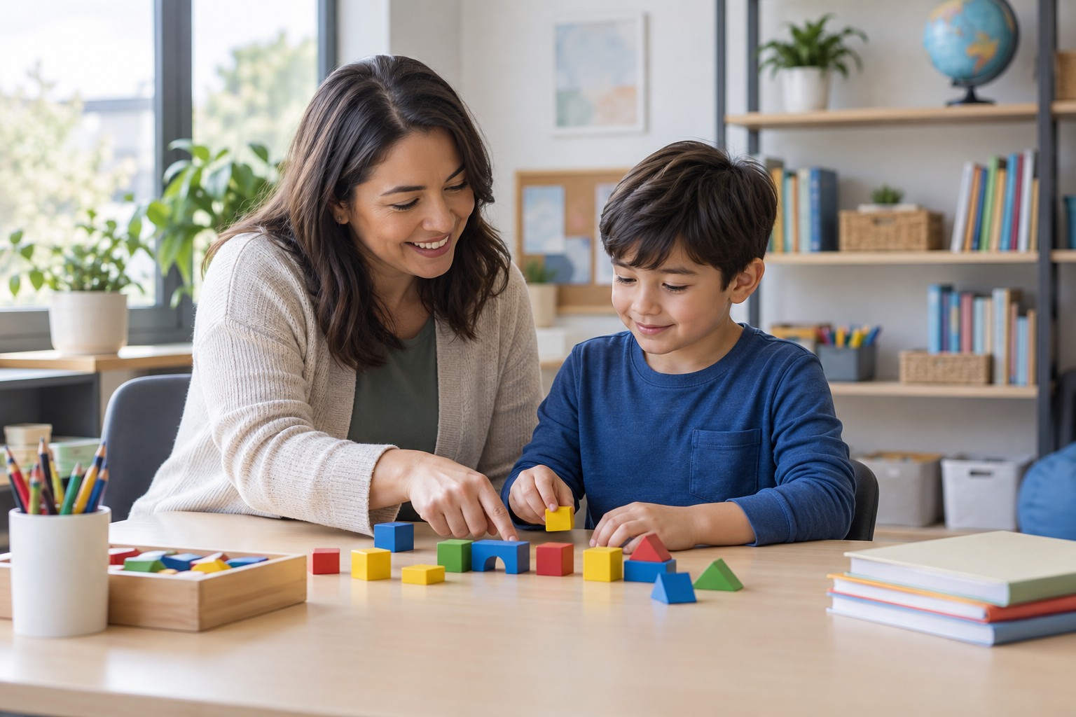 Learning center: a tutor working one-on-one with a learner at a study table