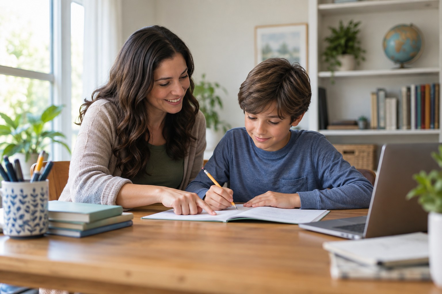Homeschool support program: a tutor working one-on-one with a learner at a study table