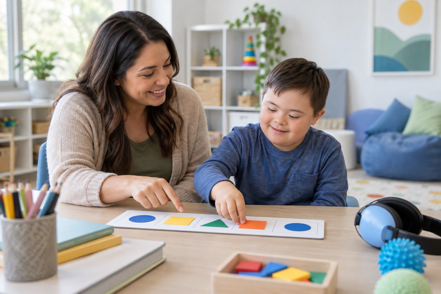 Special-education tutoring: a tutor working one-on-one with a learner at a study table