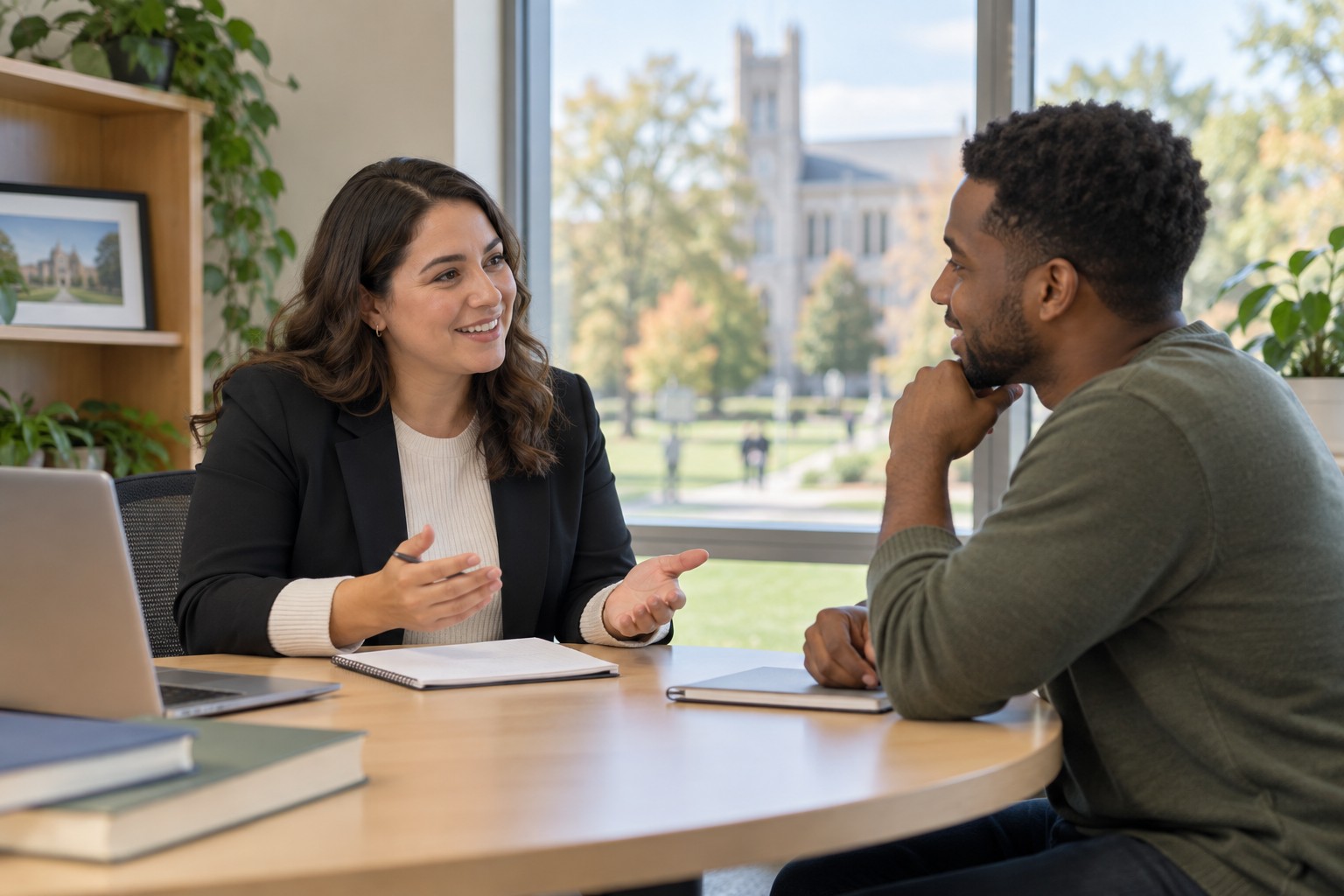 College admissions consultant: an advisor meeting with an adult learner