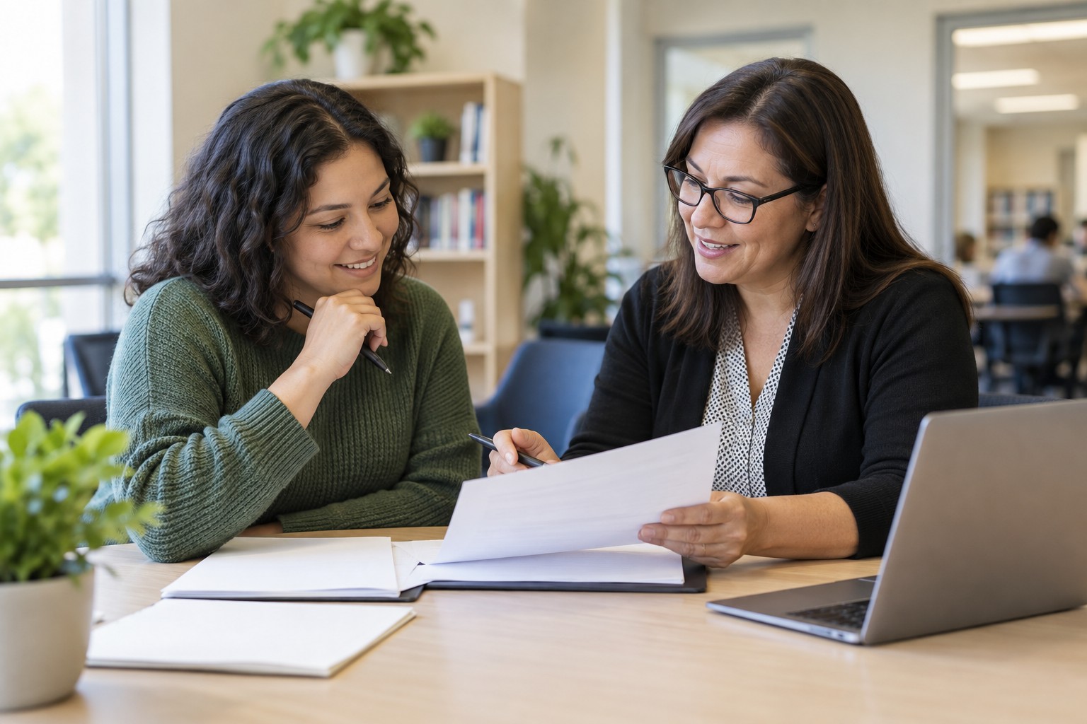 Scholarship application assistance: an advisor meeting with an adult learner