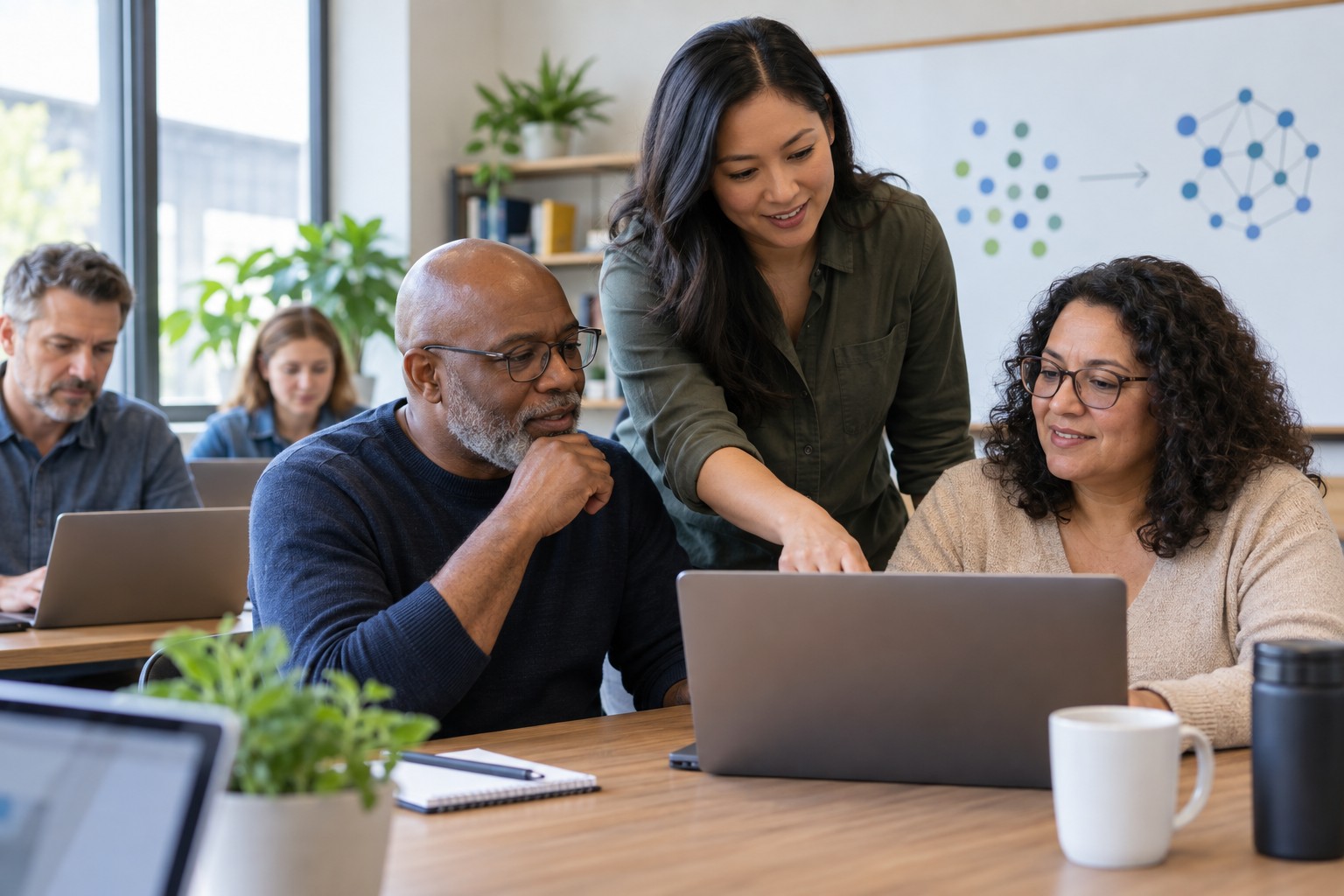 Artificial-intelligence education: learners working hands-on during a session