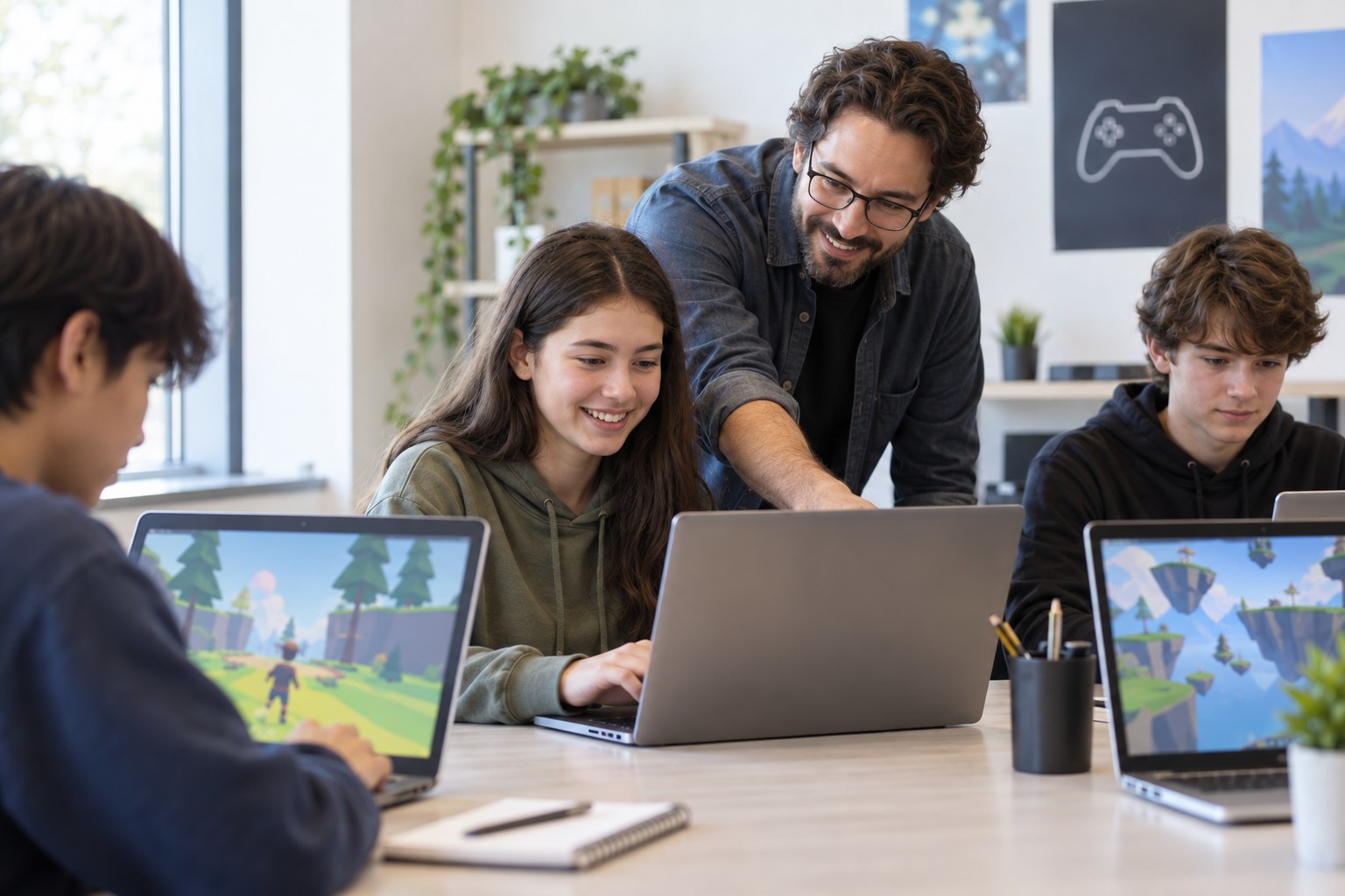 Game-development classes: learners working hands-on during a session