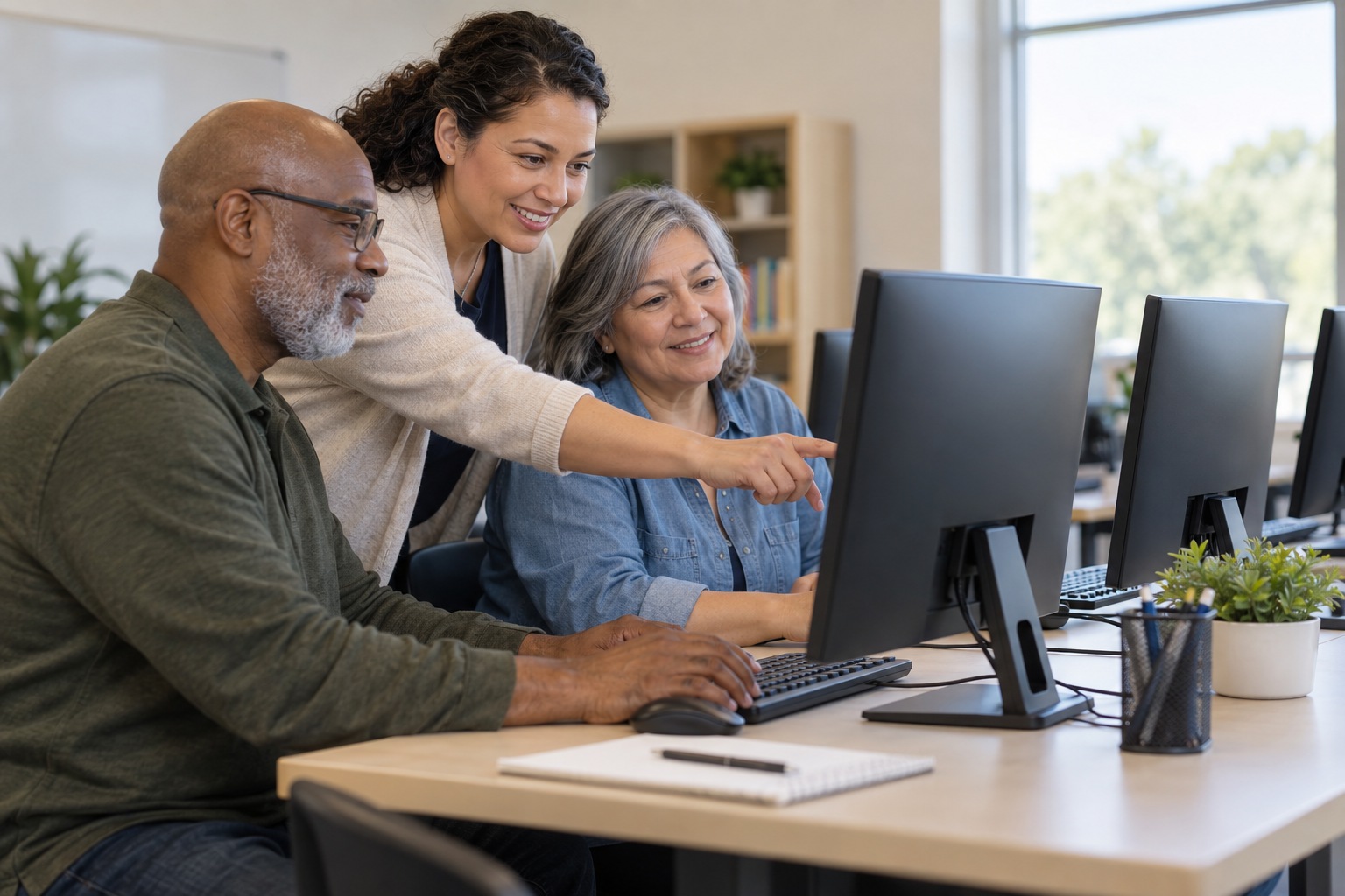 Adult education center: an instructor demonstrating skills in a training space
