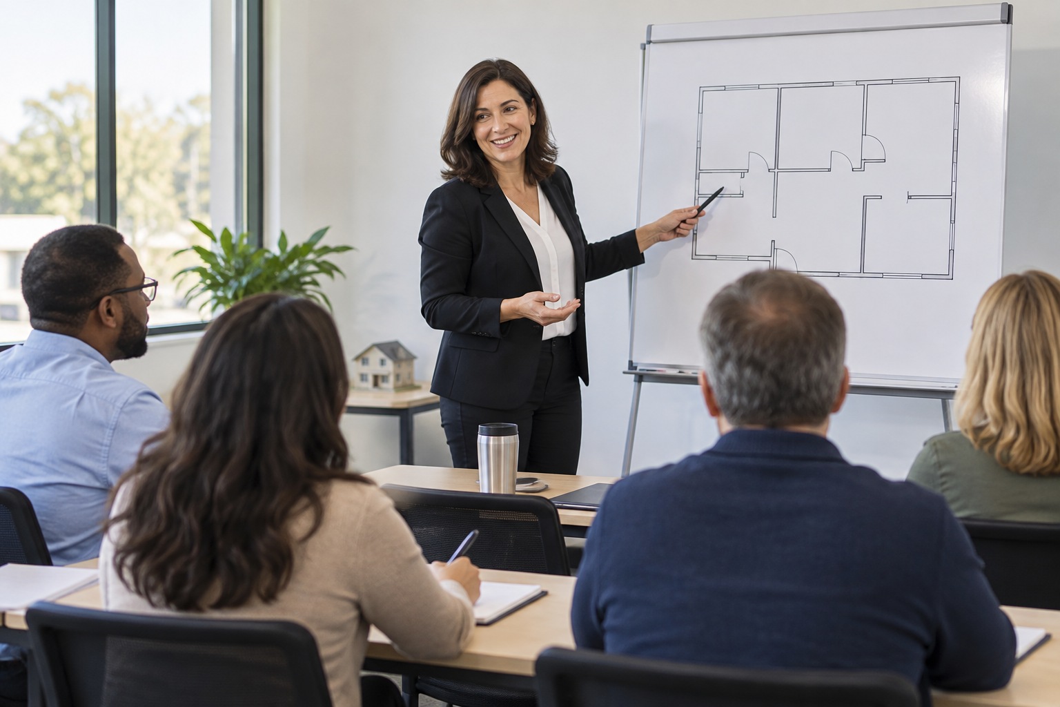 Real-estate licensing school: an instructor demonstrating skills in a training space