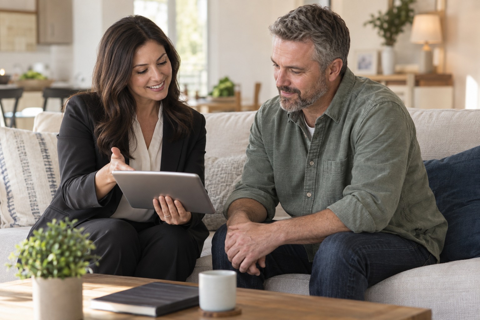 An insurance advisor discussing home coverage with a homeowner
