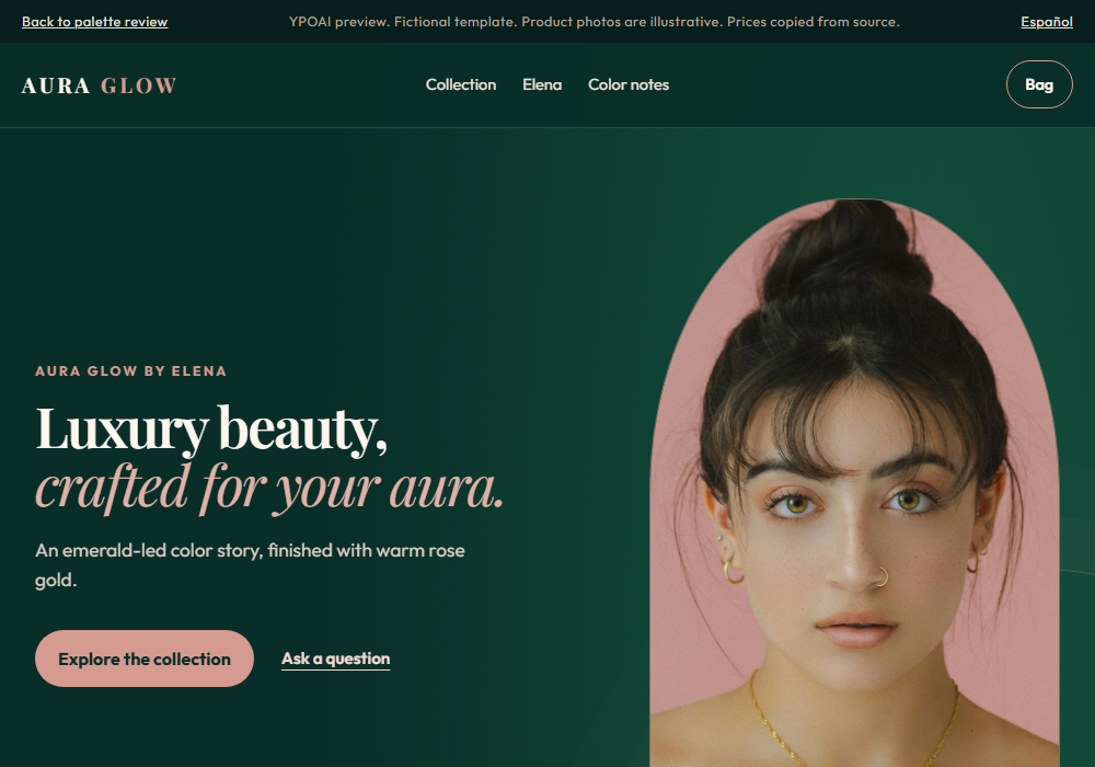 Aura Glow emerald beauty landing page design