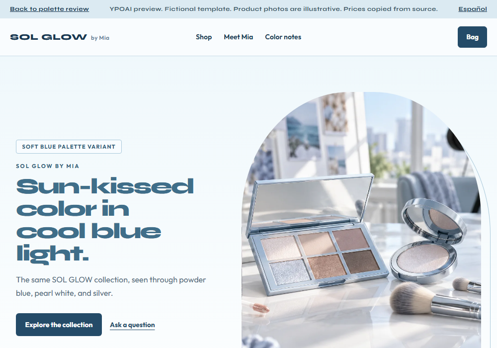 Soft-blue beauty landing page variant