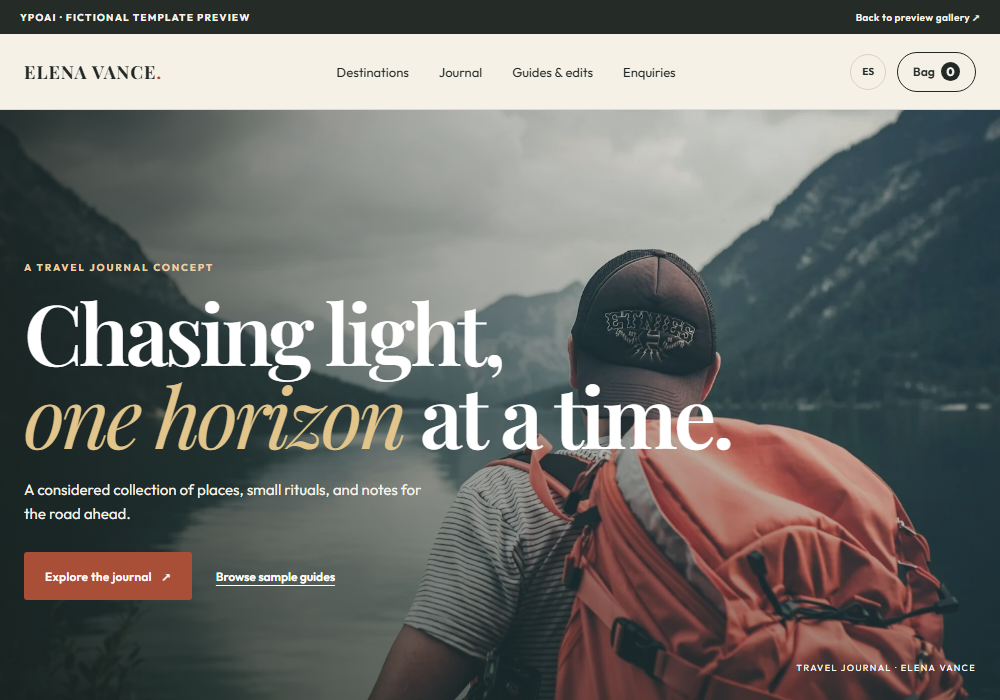 Elena travel landing page design