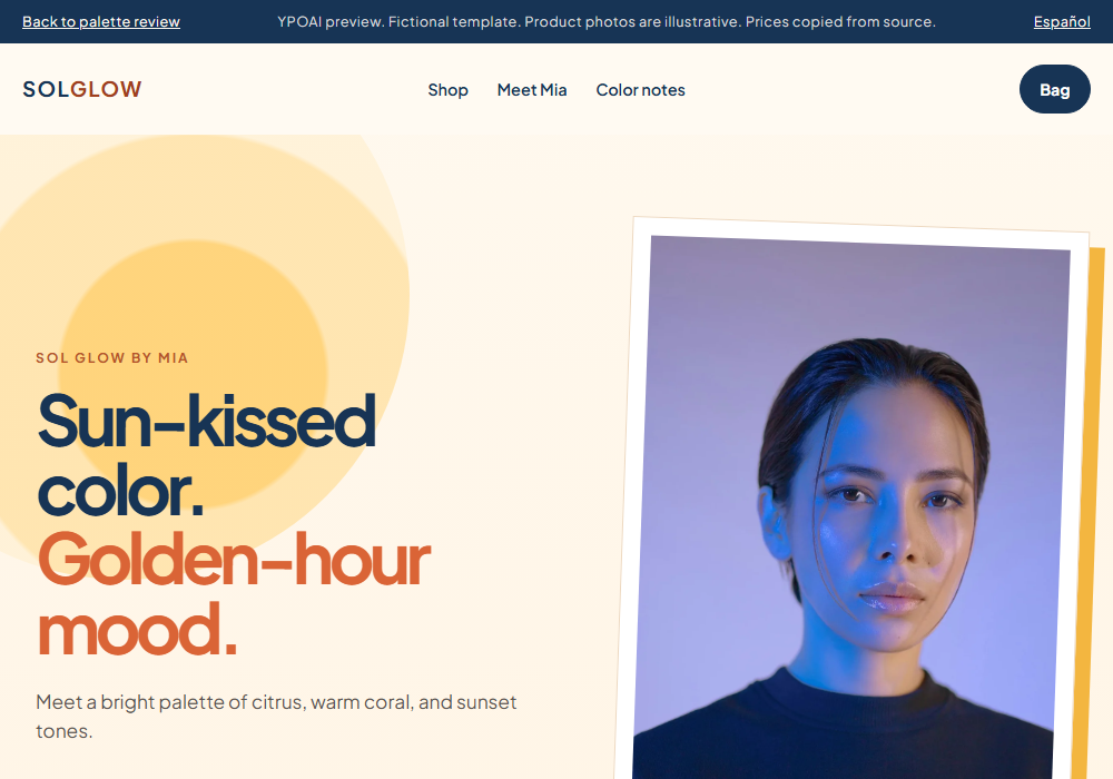 SOL GLOW sunset beauty landing page design