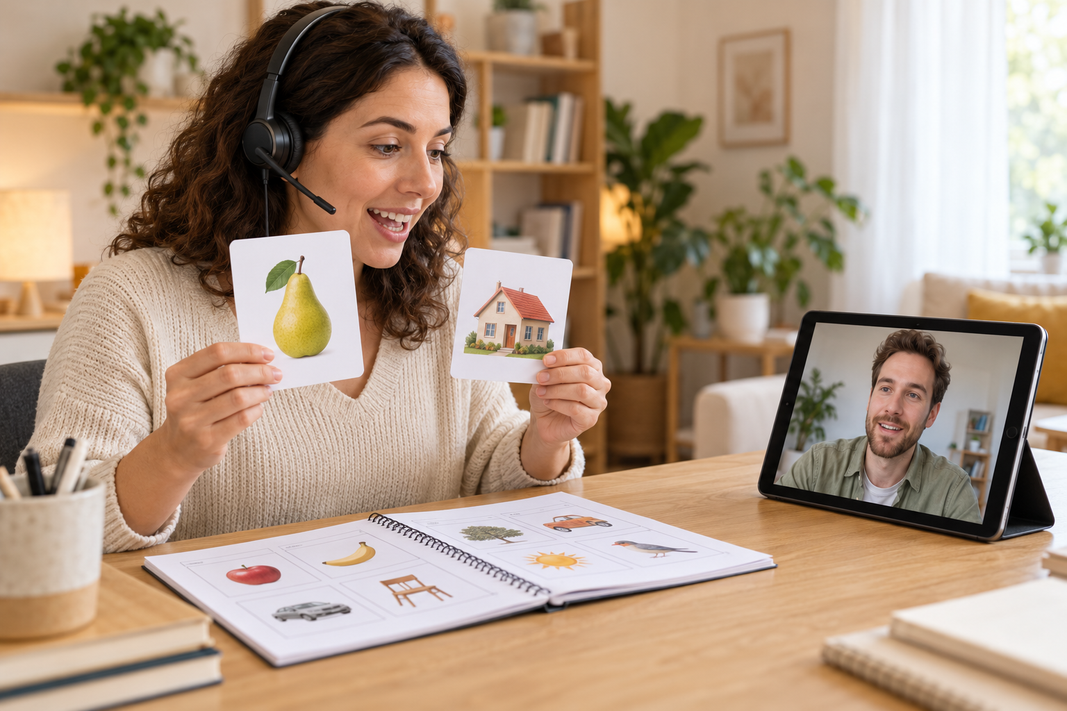 Illustrative language tutoring artwork for catalog style T-338