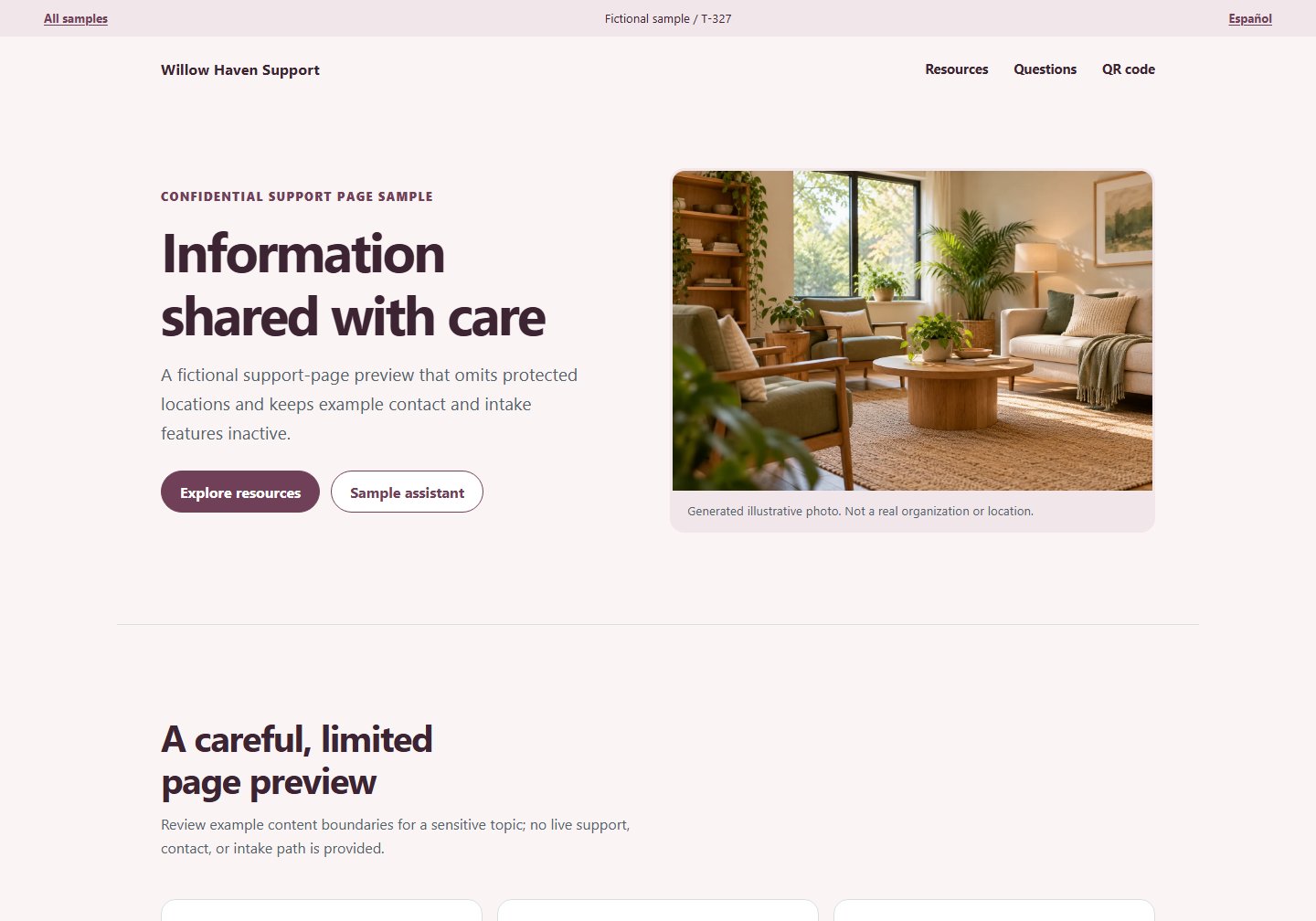 Willow Haven Support catalog first screen