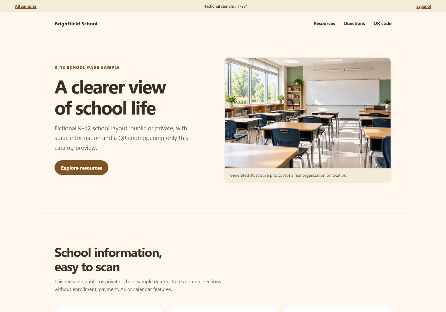 Brightfield School catalog first screen