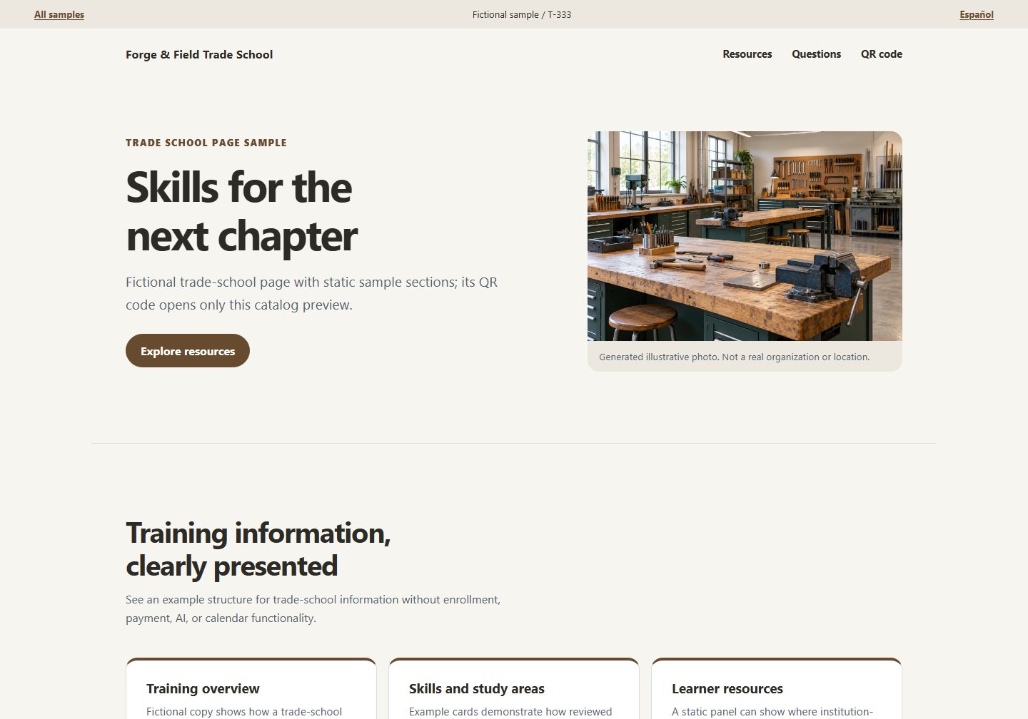 Forge & Field Trade School catalog first screen